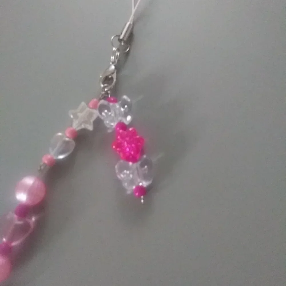 Pink Sparkle Butterfly & Star Beaded Phone Charm – Kawaii Glitter Accessory